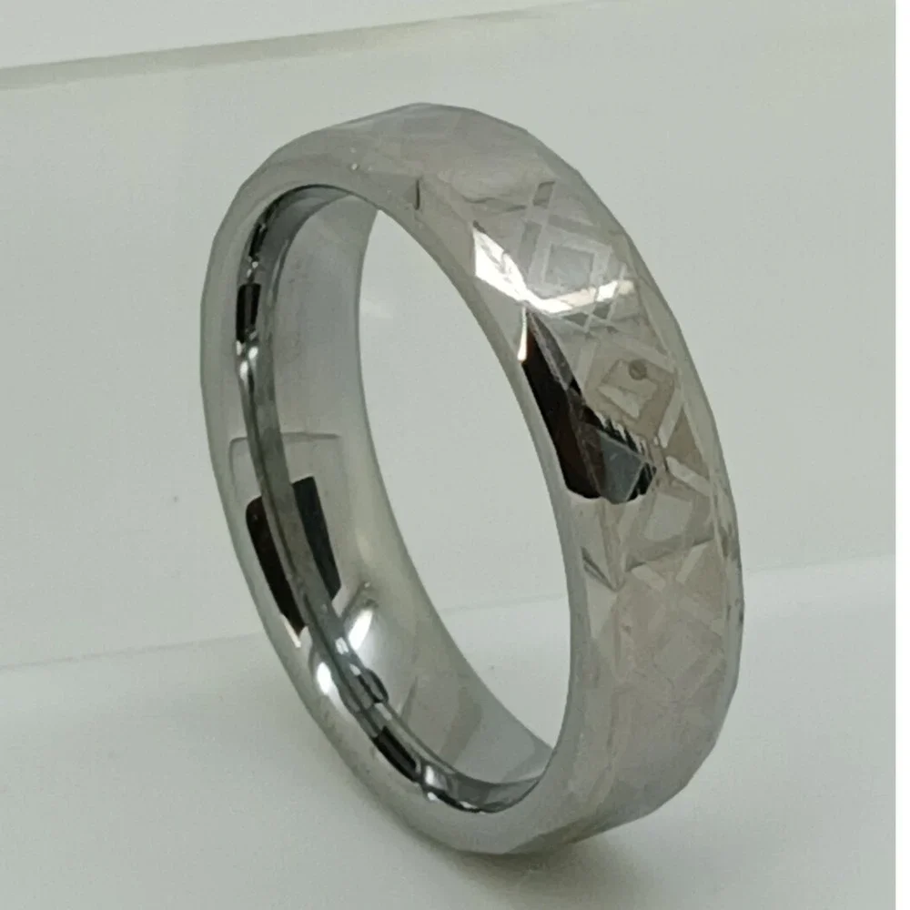 Vintage Tungsten 6mm Faceted Geometric Band Ring Size 11 Comfort Fit Y2K New NOS